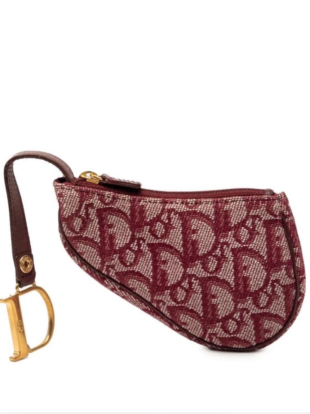 Dior Mini Saddle Wristlet in Burgundy Monogram Jacquard